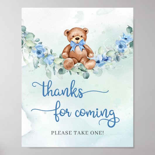 Elegant script schattig teddybeer bedankt voor kom poster (Voorkant)