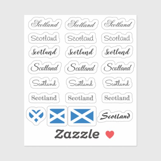 Elegant script Schotland & Schotse vlag / naam Set Sticker (Vel)