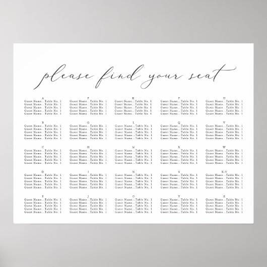 Elegant script, Seating Chart Poster (Voorkant)