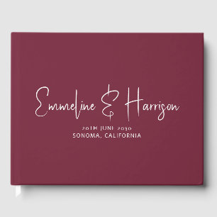 Elegant script Serif Custom Bourgondië bruiloft Gastenboek