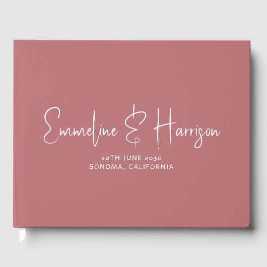 Elegant Script Serif Custom Dusty Roos Wedding Gastenboek (Voorkant)
