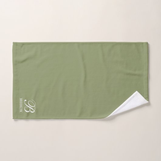 Elegant Script Serif Monogram Sage Green Bad Handdoek (Handdoek)