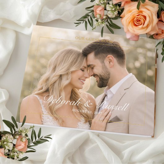 Elegant Script & Serif Personalized Photo Wedding Gastenboek