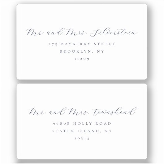 Elegant script Serif Text 2 bruiloft Adresetikette Sticker (Voorkant)