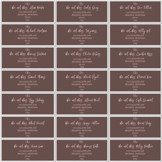 Elegant Script Sienna Bruiloft Gast Adres Label (Voorkant)