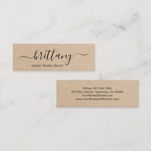 Elegant Script Signature Brown Rustic Mini Visitekaartje (Voorkant / Achterkant)