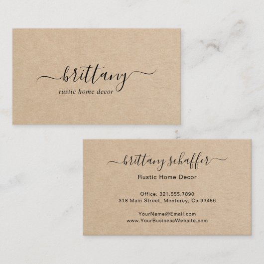 Elegant Script Signature Brown Rustic Visitekaartje (Voorkant / Achterkant)