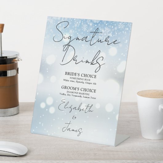 Elegant Script Signature Drink wintersneeuwvlokken Reclamebord Met Voetstuk (Insitu)