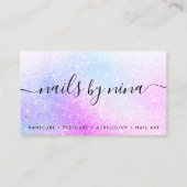 Elegant script signature holographic roze glitter visitekaartje (Voorkant)