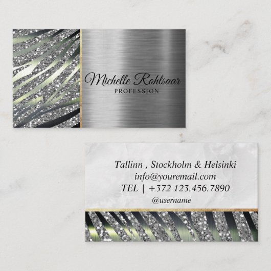 Elegant script signature holographic roze glitter visitekaartje (Voorkant / Achterkant)