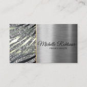 Elegant script signature holographic roze glitter visitekaartje (Voorkant)
