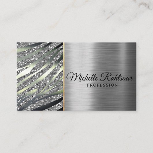 Elegant script signature holographic roze glitter visitekaartje (Voorkant)