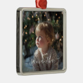 Elegant Script Signature Name Photo Metalen Ornament (Rechts)