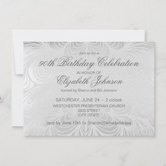 Elegant Script Silver 90th Birthday Uitnodiging (Voorkant)