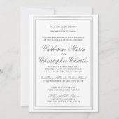 Elegant Script Silver Border Wedding Invite Kaart (Voorkant)