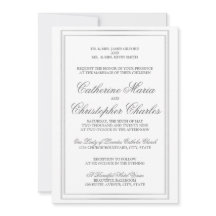 Elegant Script Silver Border Wedding Invite