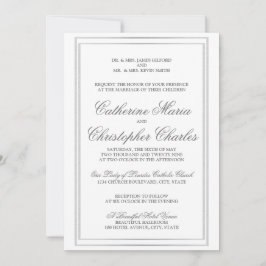 Elegant Script Silver Border Wedding Invite Kaart