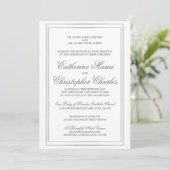 Elegant Script Silver Border Wedding Invite Kaart (Staand voorkant)