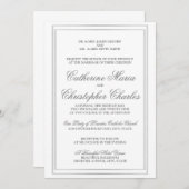 Elegant Script Silver Border Wedding Invite Kaart (Voorkant / Achterkant)