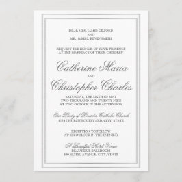 Elegant Script Silver Border Wedding Invite Kaart