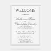 Elegant Script Silver Border Wedding Welkom Acryl Bord (Voorkant)