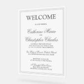 Elegant Script Silver Border Wedding Welkom Acryl Bord (Hoek)