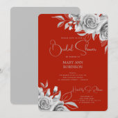 Elegant Script Silver Floral Vrijgezellenfeest Red Kaart (Voorkant / Achterkant)
