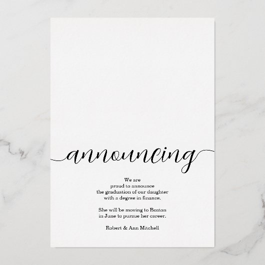 Elegant Script Silver Foil Foto Afstuderen Folie Uitnodiging (Achterkant)