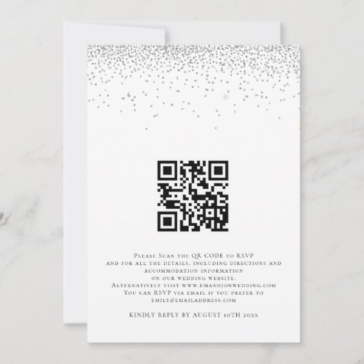Elegant Script Silver Glitter QR Code Weddenschap Kaart (Achterkant)