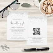 Elegant Script Silver Glitter QR Code Weddenschap Kaart