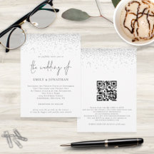 Elegant Script Silver Glitter QR Code Weddenschap 