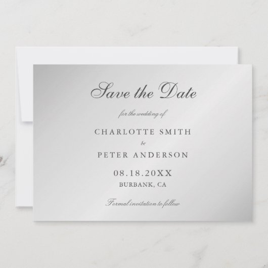 Elegant Script Silver Wedding 3 Foto Save The Date (Achterkant)