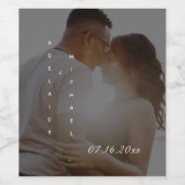 Elegant Script Simple Black Custom Weduwfoto Wijn Etiket (Enkel label)