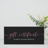 Elegant Script Simple Black Pink Cadeaubon (Staand voorkant)