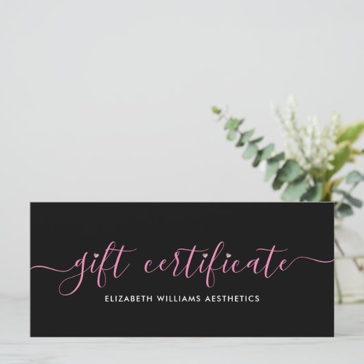 Elegant Script Simple Black Pink Cadeaubon (Staand voorkant)