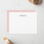 Elegant Script Simple Blush Pink Gold Monogram Notitiekaartje (Voorkant / Achterkant in situ)