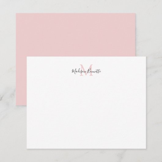 Elegant Script Simple Blush Pink Gold Monogram Notitiekaartje (Voorkant / Achterkant)