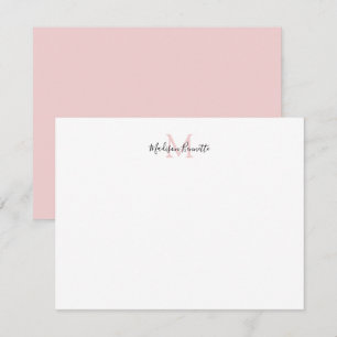 Elegant Script Simple Blush Pink Gold Monogram Notitiekaartje