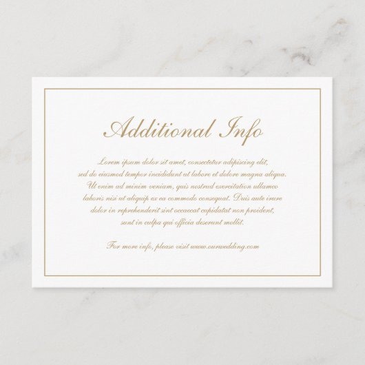 Elegant Script Simple Foral Gold Wedding Informatiekaartje (Voorkant)