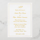 Elegant Script Simple Formal Monogram Weddenschap  Folie Uitnodiging<br><div class="desc">De traditionele Uitnodiging van de StijlBieden met een eenvoudig en klassiek ontwerp met uw monogram bij de bovenkant samen met uw trouwdetails in een elegant manuscript dat door een grens wordt omringd. Alle ontwerpelementen bevinden zich in een echte gouden folie. Deze huwelijksuitnodiging met een tijdloze vormgeving is perfect voor een...</div>