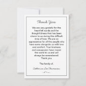 Elegant Script Simple Funeral Flat Thank You Card Bedankkaart (Voorkant)