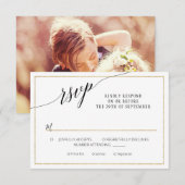 Elegant Script Simple Gold Minimal Weduwfoto RSVP Kaartje (Voorkant / Achterkant)