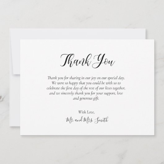 Elegant Script Simple Heart Weddenschap Hartelijk  Bedankkaart (Achterkant)