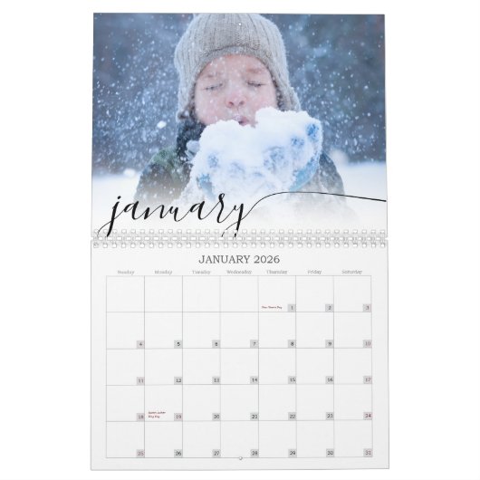 Elegant Script Simple One Photo per maand Kalender (Jan 2026)