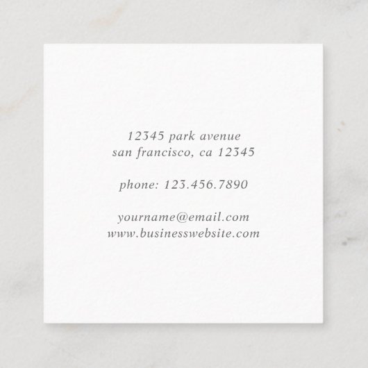 Elegant Script Simple Rustic Greenery Botanical Vierkante Visitekaartje (Achterkant)