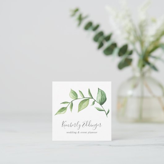 Elegant Script Simple Rustic Greenery Botanical Vierkante Visitekaartje (Staand voorkant)