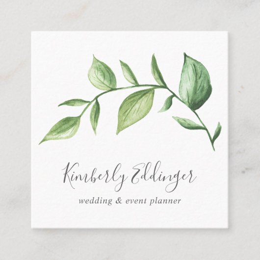 Elegant Script Simple Rustic Greenery Botanical Vierkante Visitekaartje (Voorkant)
