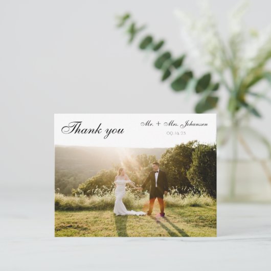 Elegant Script Simple Weddenschap Bedankt Briefkaart (Staand voorkant)