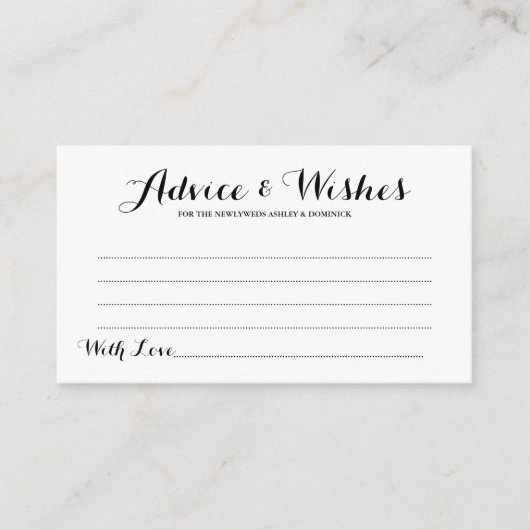 Elegant Script Simple Wedding Advice & Wishes Kaar Advieskaart (Voorkant)