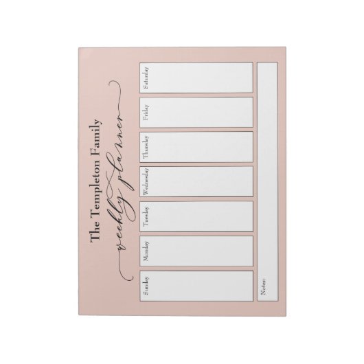 Elegant Script Simple Weekly Planner, Blush Notitieblok (Linkerzijde)